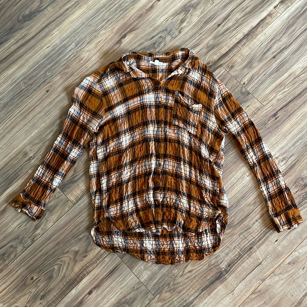Jane and Delancey burnt orange plaid button down